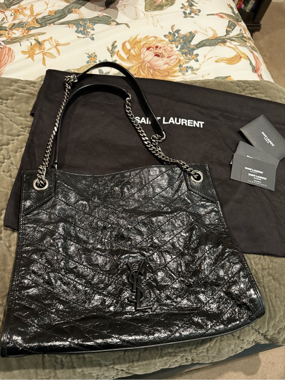 Saint Laurent Black Patent Chain-Shoulder Tote